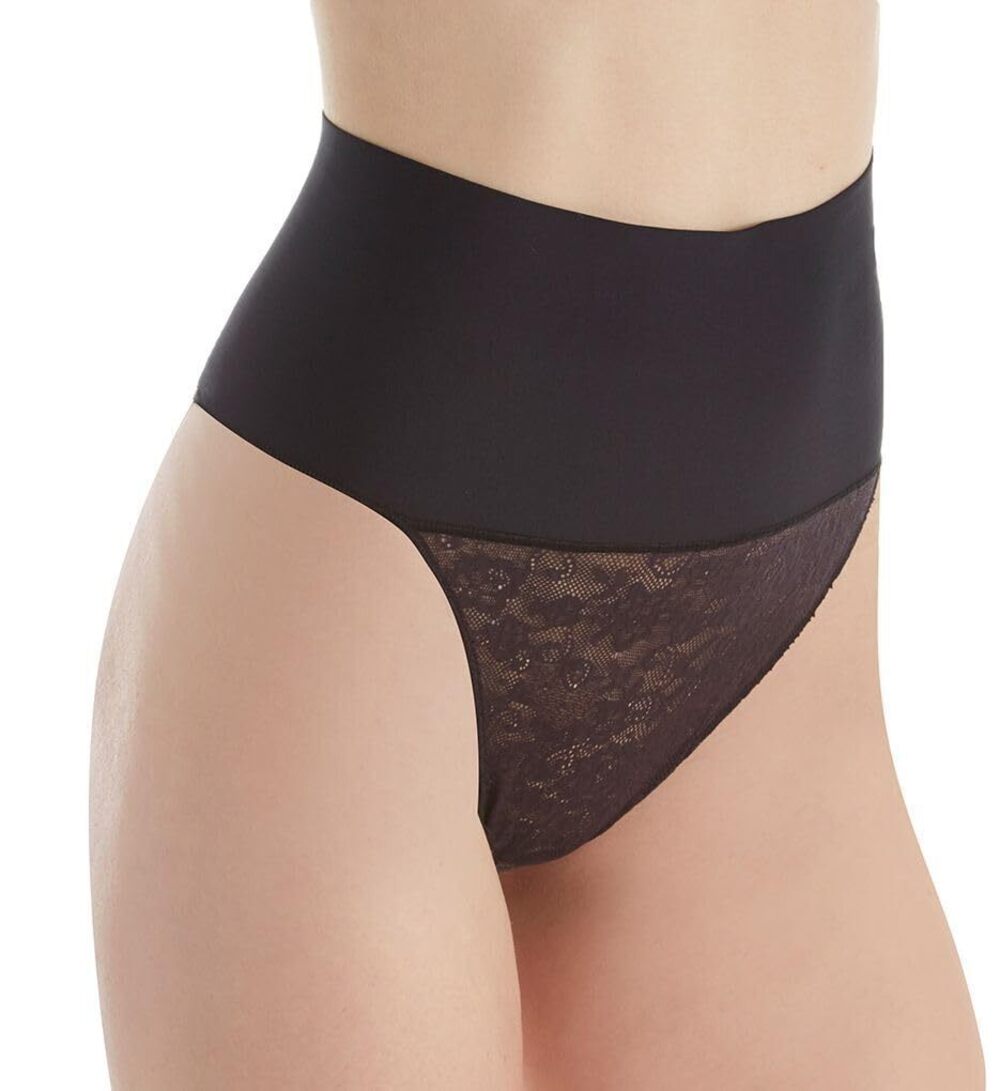 NWT Maidenform Tame Your Tummy Lace Thong DM0 Black Lace XXL
